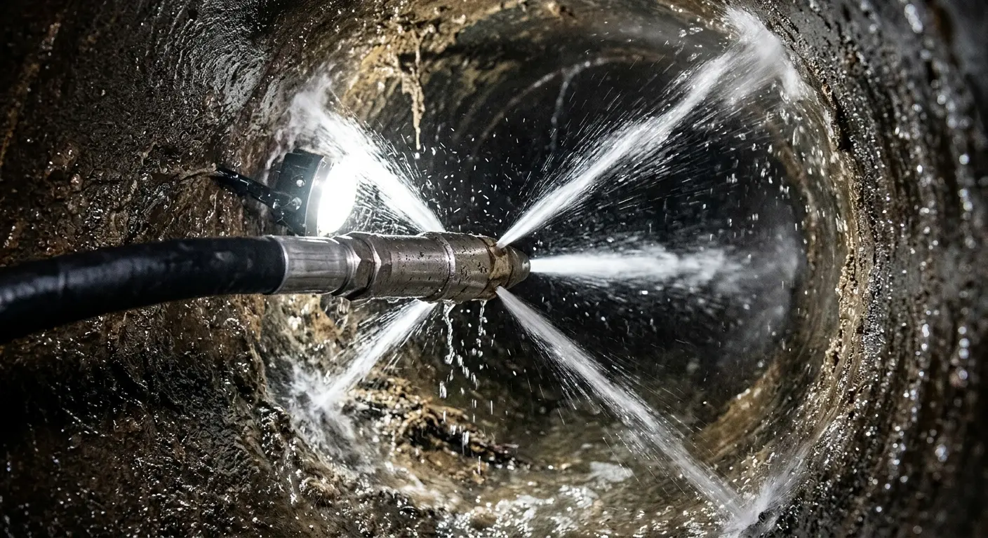 High-pressure hydro jetting nozzle cleaning sewer pipe for Storm Drain Cleaning in Hillcrest